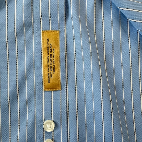 Vintage 80s Roundtree & Yorke Gold Label Pinpoint Non-Iron Dress Shirt 16.5 Blue - Picture 12 of 13